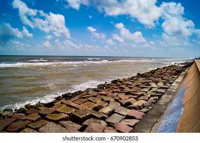 Ocean View At The Sea Wall In Galveston, Texas, USA