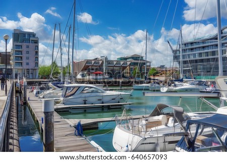 Ocean Village Marina in Southampton on a bright sunny day