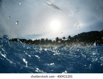 Ocean Wave Splitted By Waterline To Underwater Part