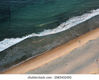 Ocean Waves Beach Aerial View From Drone Sunset California Coast