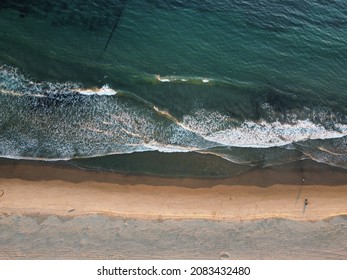 Ocean Waves Beach Aerial View From Drone Sunset California Coast