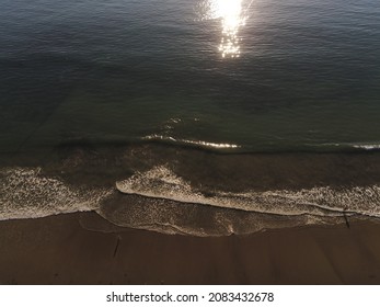 Ocean Waves Beach Aerial View From Drone Sunset California Coast