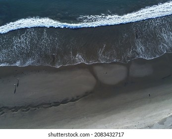 Ocean Waves Beach Aerial View From Drone Sunset California Coast