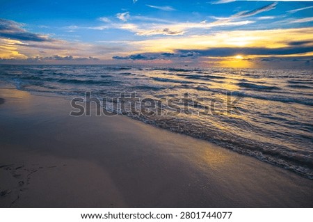 Ocean waves at beach. Waterscape for background. Sea sunrise. Sunset or sunrise seascape at sea