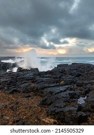 Ocean Waves Breaking On The Gap Between Continental Plates In Western Iceland