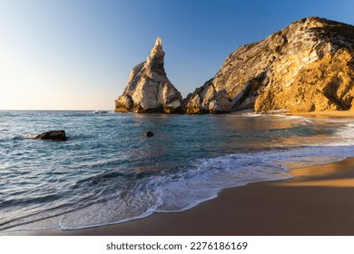 Ocean waves on the Ursa beach in Portugal