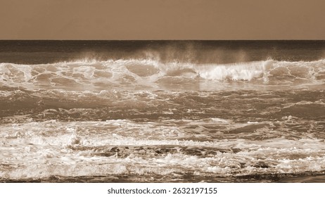 Ocean Waves Powerful Dynamic Surf Front View Sepia Toned Dramatic Seascape Energy Coast Water