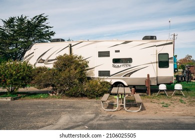 Oceano, California, USA - January 12, 2022. Oceano Campground For RV Camper Vehicles And Motorhomes, San Luis Obispo County, California Central Coast