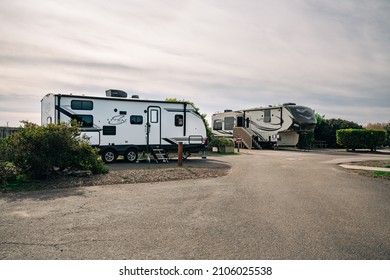 Oceano, California, USA - January 12, 2022. Oceano Campground For RV Camper Vehicles And Motorhomes, San Luis Obispo County, California Central Coast