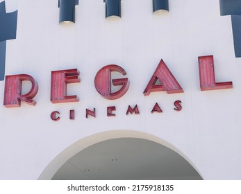 Oceanside, CA - June 30, 2022: Closeup Of Regal Cinemas Movie Theater On Mission Ave In The Daytime. 