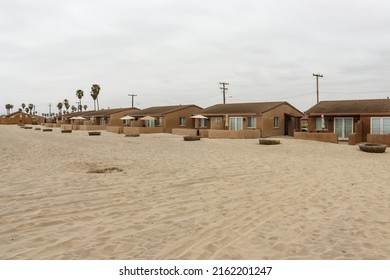 Oceanside, CA USA - May 1, 2022: View of the beachfront cottages at Del Mar Beach and Marina in Camp Pendleton.