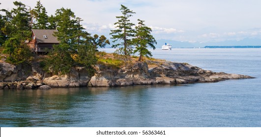 Oceanview House On Island In Vancouver, Canada.