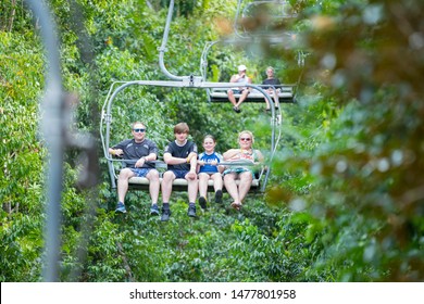 Ocho Rios, St. Ann /Jamaica - February 2019: A Group Of Tourists Seen In The Sky Lift At Mystic Mountain Adventure Park, Ocho Rios Jamaica