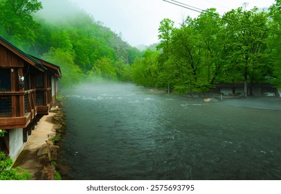 Ocoee River  flows through the southern Appalachian Mountains  and  is known for its  whitewater rapids, appealing to kayakers and rafting enthusiasts.