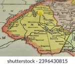 Oconee County, South Carolina marked by a yellow tack on a colorful vintage map. The county seat is located in the city of Walhalla, SC.