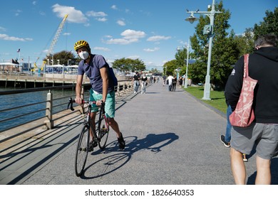 Oct 03, 2020 New Yorkers enjoying along the Hudson River Park after the lockdown from Covid-19, New York City, USA.