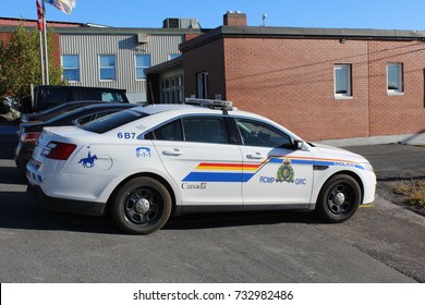 Oct. 12, 2017 - Clarenville Newfoundland - RCMP Royal Canadian Mounted Police Cruiser Car Parked At The Provincial Court House In Clarenville Newfoundland & Labrador Canada