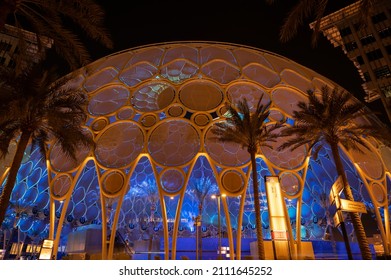 Oct 17th,2021, Dubai, UAE. View of the beautifully illuminated Al Wasl Plaza which connects all the 3 districts at the Expo 2020 Dubai, UAE .