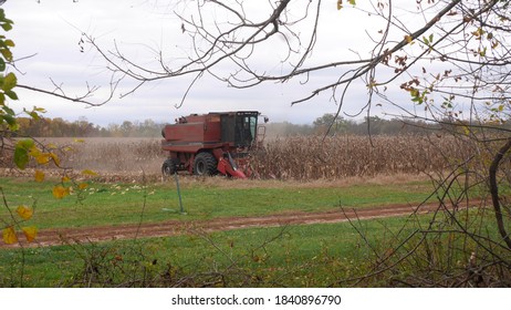 Oct. 24, 2020, Princeton, NJ, USA; Combine with a cornhead attachment harvesting corn at Updike Farmstead