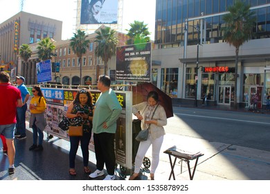 Oct 4th 2019. Chinese Protesters On Sunset Boulevard Warning Against Communism In The West Amongst Tourists.