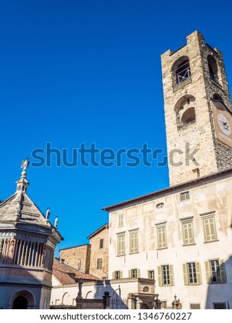 Octagonal baptistery of Basilica of Santa Maria Maggiore in Citta Alta, Bergamo, Italy. Historical architecture and medieval church of Old town or Upper City in Bergamo.