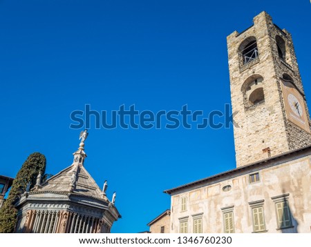 Octagonal baptistery of Basilica of Santa Maria Maggiore in Citta Alta, Bergamo, Italy. Historical architecture and medieval church of Old town or Upper City in Bergamo.