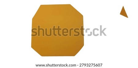 An octagonal shape and a small triangle are presented, isolated on a white background. The objects are solid and two-dimensional.