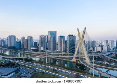 The Octavio Frias de Oliveira bridge or Estaiada Bridge, a cable-stayed suspension bridge built over the Pinheiros River in the city of São Paulo, Brazil.