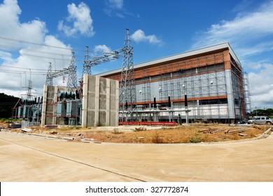 OCTOBER 08, 2015 ; NAN - THAILAND : Gas insulated switchgear building and its outdoor electrical equipment under-construction.