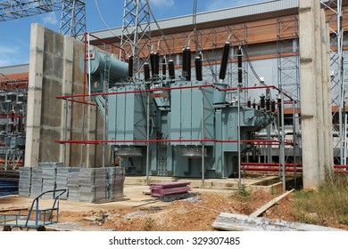 OCTOBER 08, 2015 ; NAN - THAILAND : Gas insulated switchgear, building and its outdoor electrical equipment under-construction.