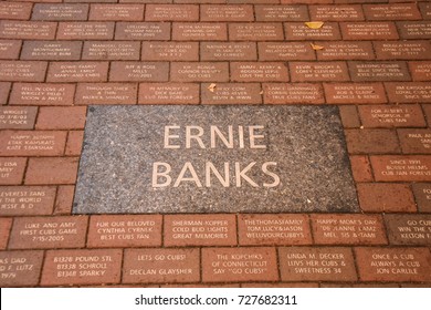October 10, 2016 - Ernie Banks Sidewalk Plaque Outside Wrigley Field, Chicago, Illinois