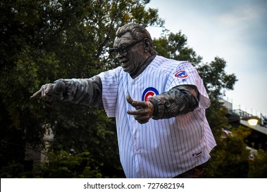 October 10, 2016 - Harry Caray Sculpture Outside Wrigley Field, Chicago, Illinois 