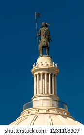 OCTOBER 11, 2018 Oklahoma City USA - A Statue Created By Enoch Kelly Haney Sits Atop The Oklahoma State Capitol, Oklahoma City OK