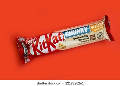 October 12, 2022 Ukraine City Kyiv Chocolate Bar Kit Kat On A Colored Background