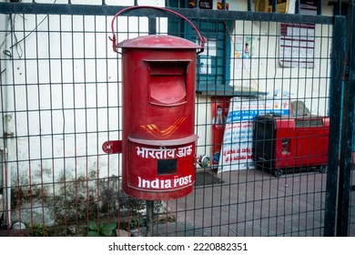 October 14th 2022 Dehradun City Uttarakhand India. India Post Services. Vintage Red Letter Box.