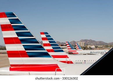October 2, 2015, Phoenix, Arizona, USA - PHX airport. American Airlines planes on ramp
