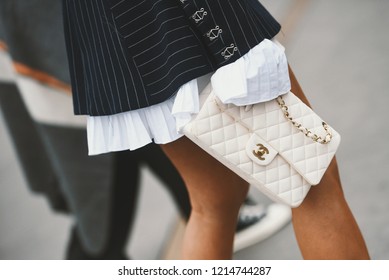 October 2, 2018: Paris, France - Chanel Outfit After Chanel Fashion Show During Paris Fashion Week  - PFWSS19