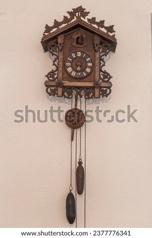 October 20, 2023, Tesany Czech Republic. Baroque blacksmith's shop from 1700 . Historical wooden wall clocks, cuckoo clocks