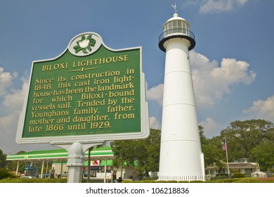 OCTOBER 2004 - Biloxi Lighthouse and information sign in Biloxi, MS