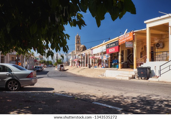 October 2015, Dipcarpaz, Northern\
Cyprus - central street of Dipkarpaz town on Northern\
Cyprus