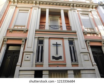 October 2018, Athens, Greece. The Catholic Christian Church Of The Saints Francis And Clara, Where The Remains Of Saint Valentine Are Kept