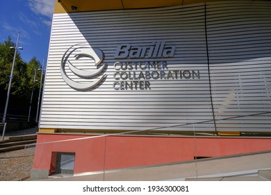 October 2020 Parma, Italy: Barilla Customer Collaboration Center Building Close-up. Logo Icon On The Wall