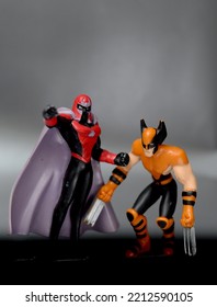 October 2022, Istanbul, Turkiye: Magneto And Wolverine Characters' Figurines From X-Men Movie By Burger King Child Menu Toys In 2001. 