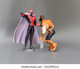 October 2022, Istanbul, Turkiye: Magneto And Wolverine Characters' Figurines From X-Men Movie By Burger King Child Menu Toys In 2001. 