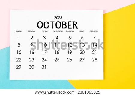 October 2023 Monthly calendar for 2023 year on beautiful background.