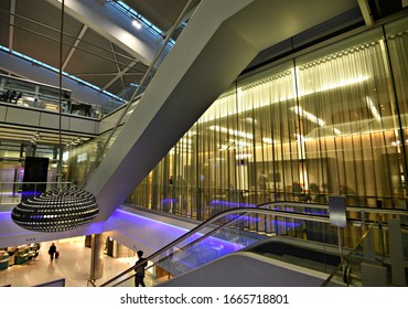 October 21, 2019. Heathrow International Airport Business Class Lounge Entrance View In London, England. 