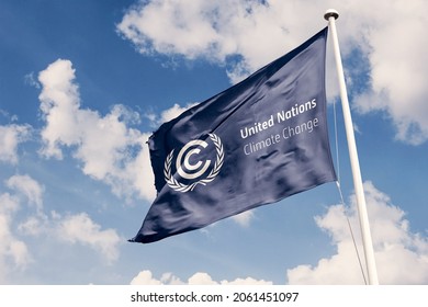 October 22, 2021, Brazil. In this photo illustration the United Nations Framework Convention on Climate Change (UNFCCC) soon appears on a flag