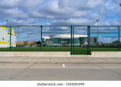 October 23, 2018 At 10:30am:  Looking Through Packers' Practice Field Fence On Mike McCarthy Way To The Resch Center In Green Bay, WI.