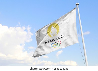 October 23, 2019, Brazil. In This Photo Illustration The 2024 Summer Olympics (Paris 2024) Soon Appears On A Flag.