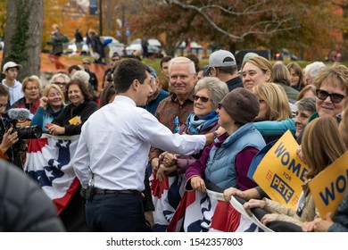 October 25, 2019, University Of New Hampshire In Durham, New Hampshire: Mayor Pete Buttigieg Is Talking To Supporters After Campaign Speech At Campaign Town Hall Meeting